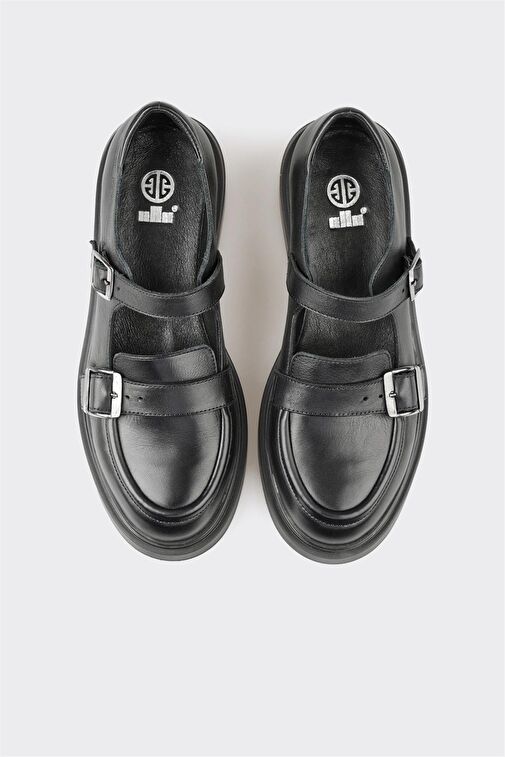 Elle Siyah Kadın Deri Günlük Ayakkabı BUNNEJA - Görsel 5