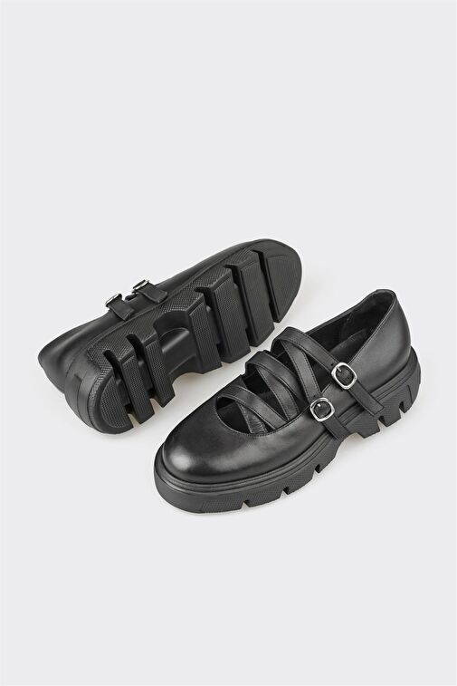 Elle Siyah Kadın Deri Günlük Ayakkabı LESAVANTE - Görsel 4