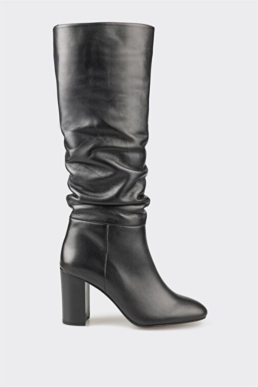 Siyah Deri Kadın Topuklu Çizme - Görsel 2