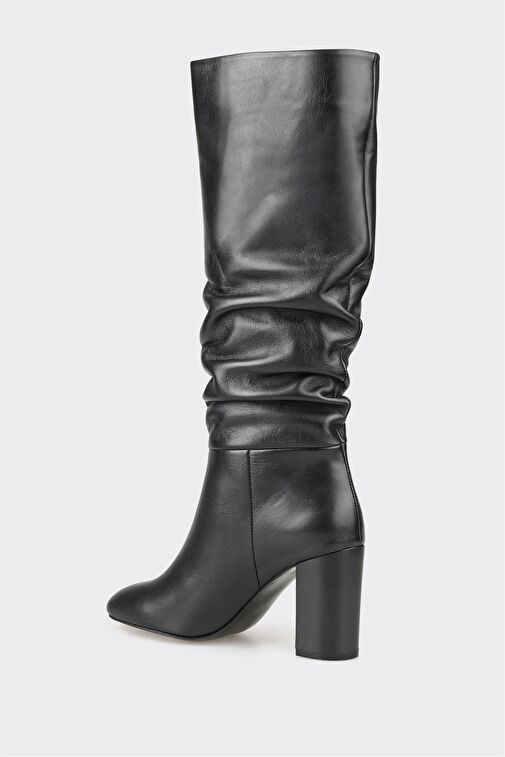 Siyah Deri Kadın Topuklu Çizme - Görsel 4