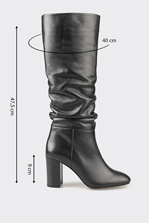 Siyah Deri Kadın Topuklu Çizme - Görsel 6