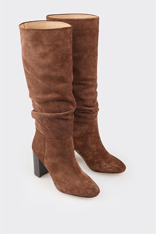 Taba Deri Kadın Topuklu Çizme - Görsel 3