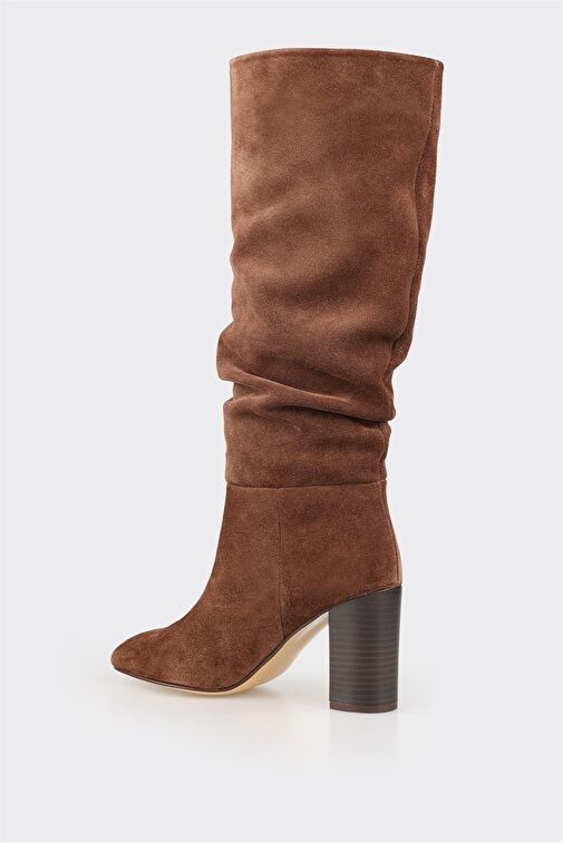 Taba Deri Kadın Topuklu Çizme - Görsel 4