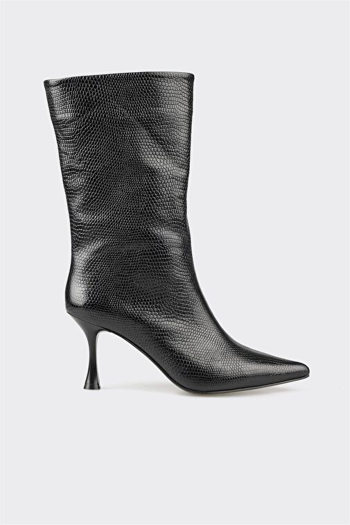 Siyah Deri Kadın Klasik Bot - Görsel 2