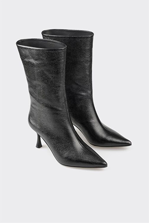 Siyah Deri Kadın Klasik Bot - Görsel 4