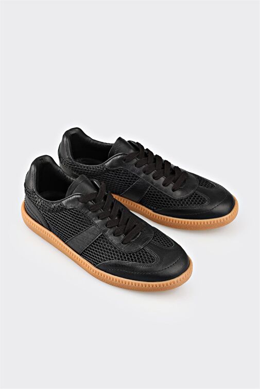 Siyah Deri Kadın Spor Ayakkabı - Görsel 3