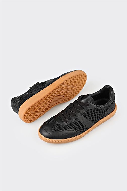 Siyah Deri Kadın Spor Ayakkabı - Görsel 4