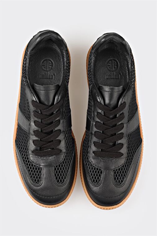 Siyah Deri Kadın Spor Ayakkabı - Görsel 5