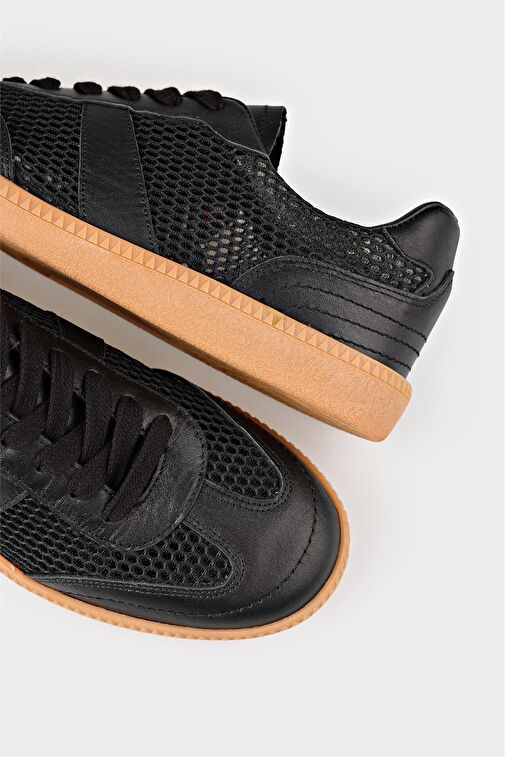 Siyah Deri Kadın Spor Ayakkabı - Görsel 6