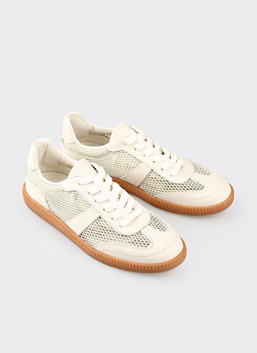 Bej Deri Kadın Spor Ayakkabı - Görsel 3