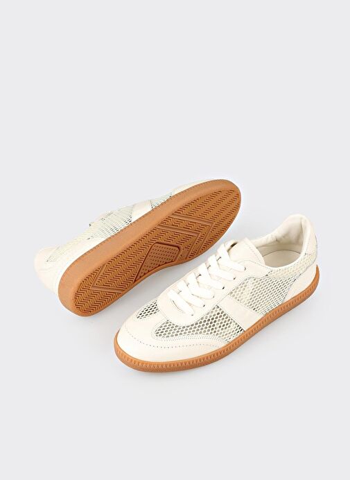 Bej Deri Kadın Spor Ayakkabı - Görsel 4