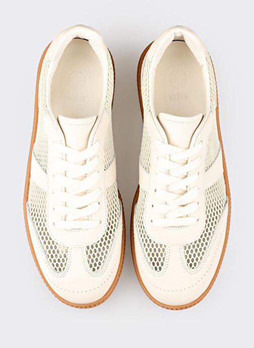 Bej Deri Kadın Spor Ayakkabı - Görsel 5