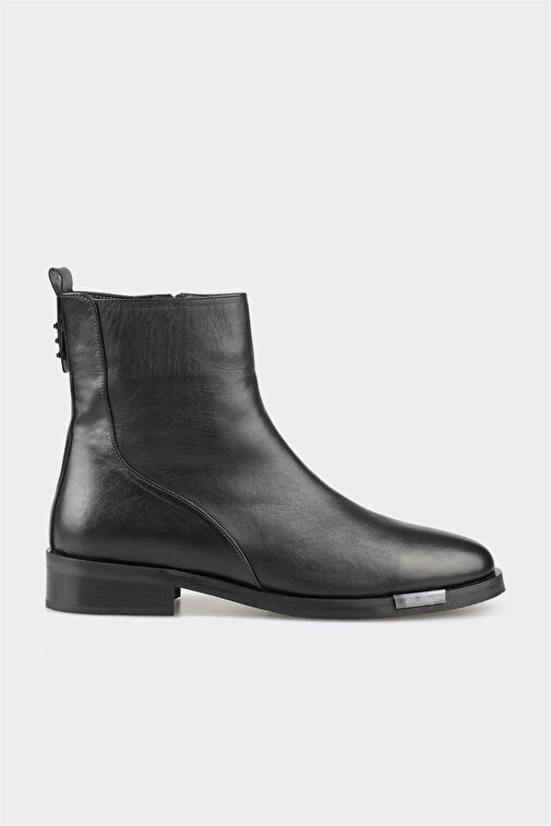Siyah Deri Kadın Klasik Bot - Görsel 2