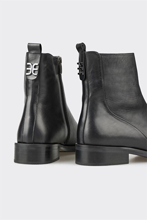 Siyah Deri Kadın Klasik Bot - Görsel 5
