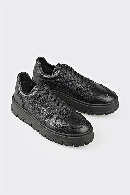 Siyah Deri Kadın Spor Ayakkabı - Görsel 3