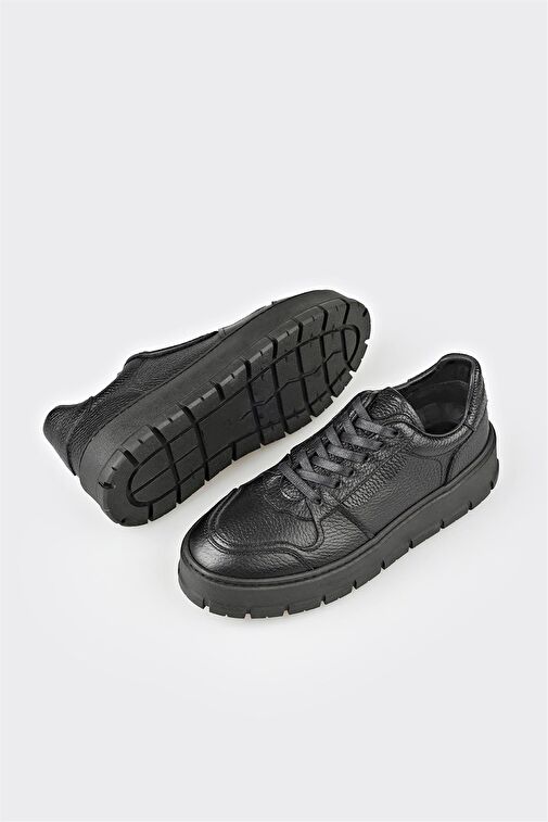 Siyah Deri Kadın Spor Ayakkabı - Görsel 4