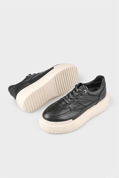 Siyah Deri Kadın Spor Ayakkabı - Görsel 5