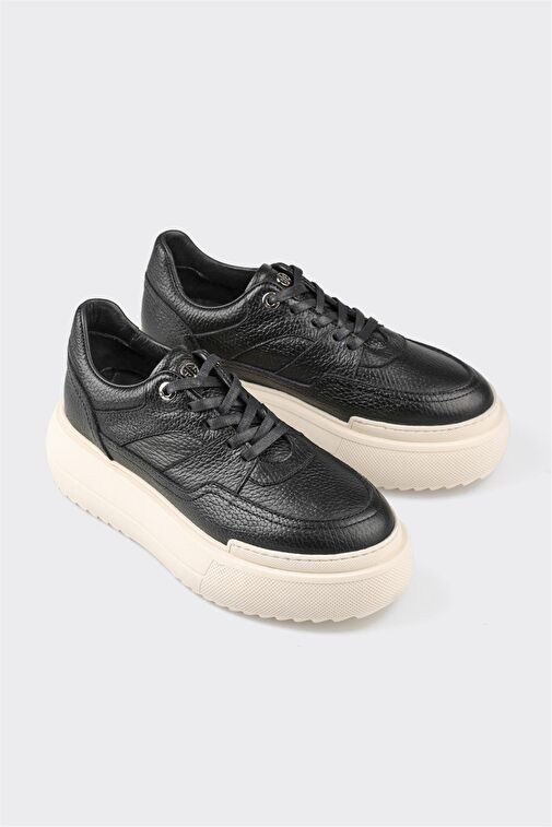 Siyah Deri Kadın Spor Ayakkabı - Görsel 6