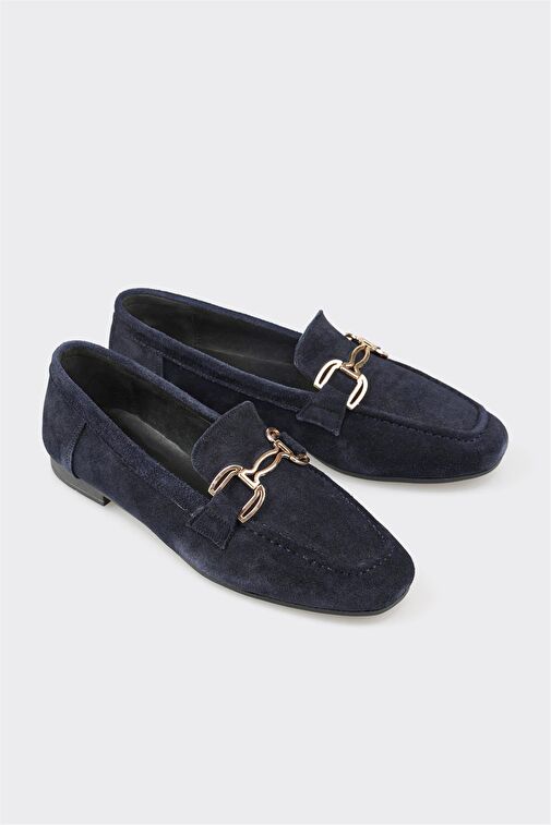 Lacivert Deri Kadın Loafer - Görsel 5