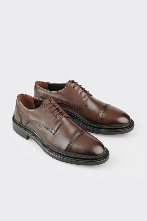 Elle Kahverengi Erkek Deri Klasik Ayakkabı ARESTEG - Görsel 2