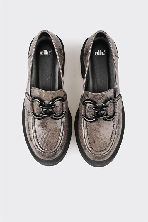 Gri Deri Kadın Loafer - Görsel 3