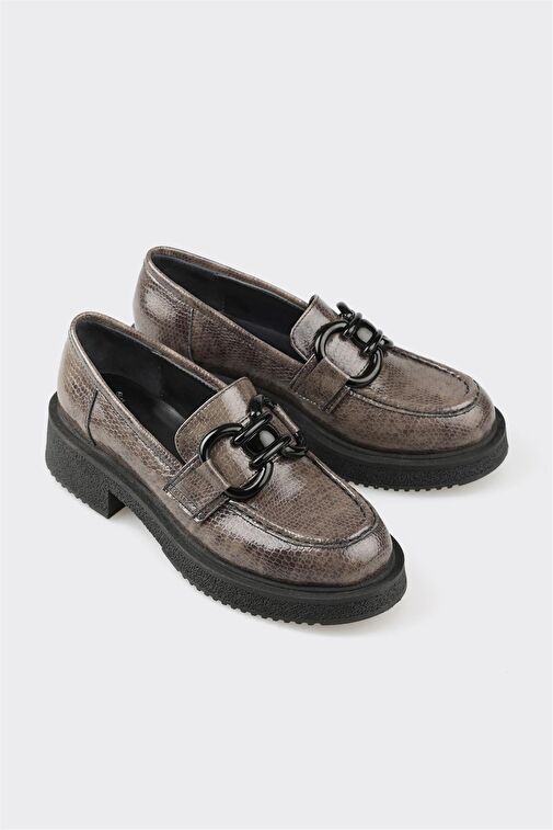 Gri Deri Kadın Loafer - Görsel 4