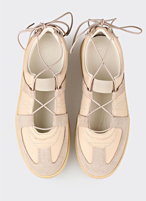 Bej Deri Kadın Spor Ayakkabı - Görsel 5