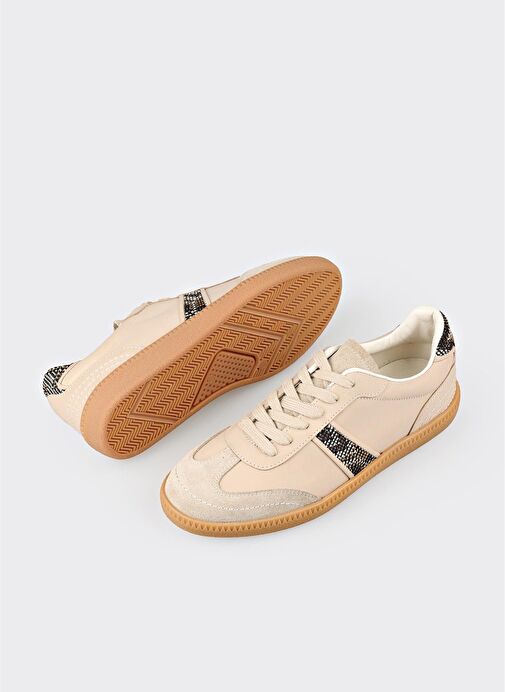 Bej Deri Kadın Spor Ayakkabı - Görsel 4