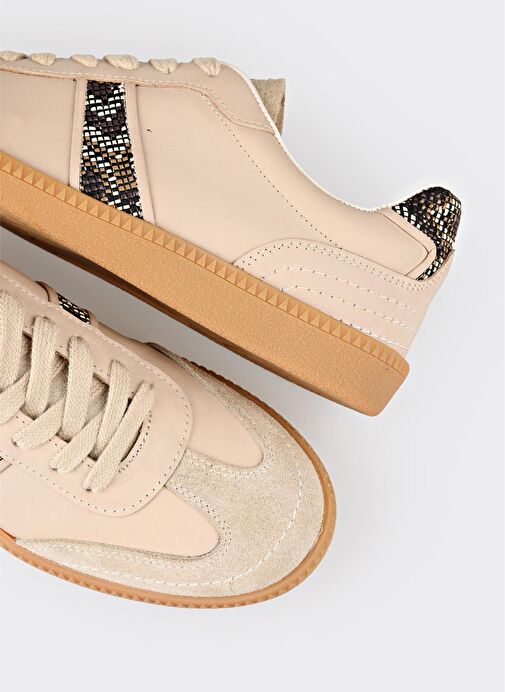 Bej Deri Kadın Spor Ayakkabı - Görsel 6