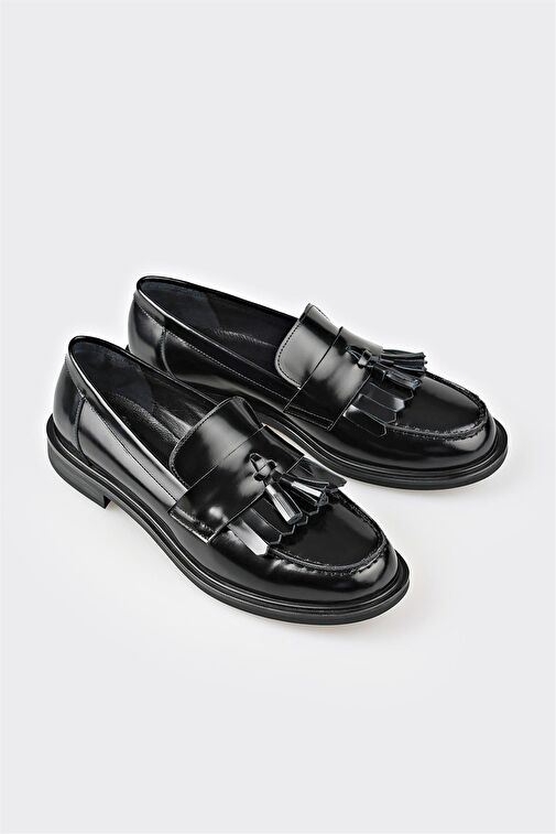 Siyah Deri Kadın Günlük Loafer - Görsel 3