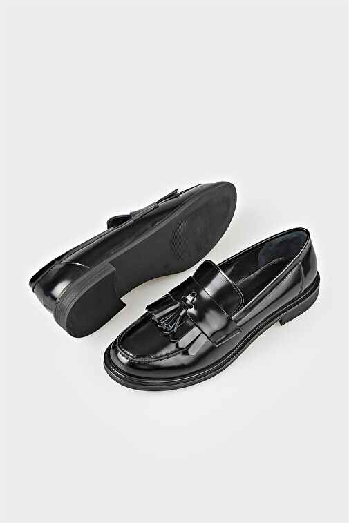 Siyah Deri Kadın Günlük Loafer - Görsel 4