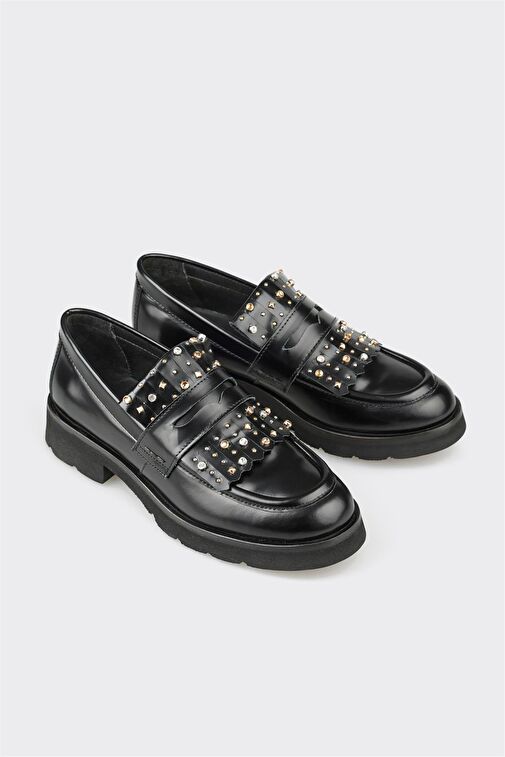 Elle Siyah Kadın Deri Loafer JETASWO - Görsel 3