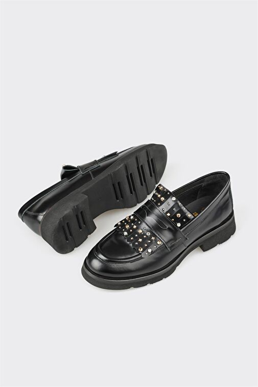 Elle Siyah Kadın Deri Loafer JETASWO - Görsel 4