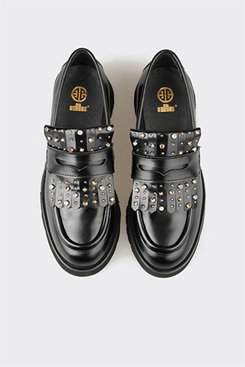 Elle Siyah Kadın Deri Loafer JETASWO - Görsel 5