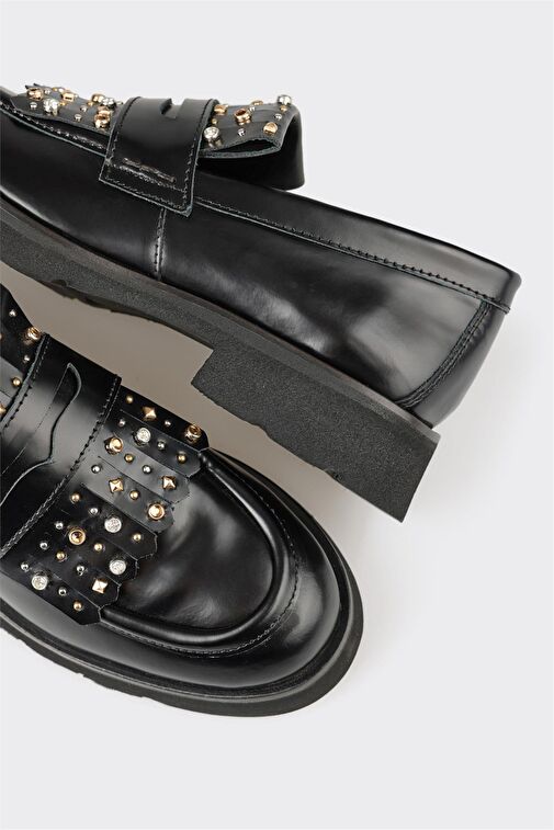 Elle Siyah Kadın Deri Loafer JETASWO - Görsel 6