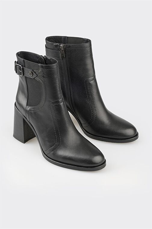 Siyah Deri Kadın Klasik Bot - Görsel 3