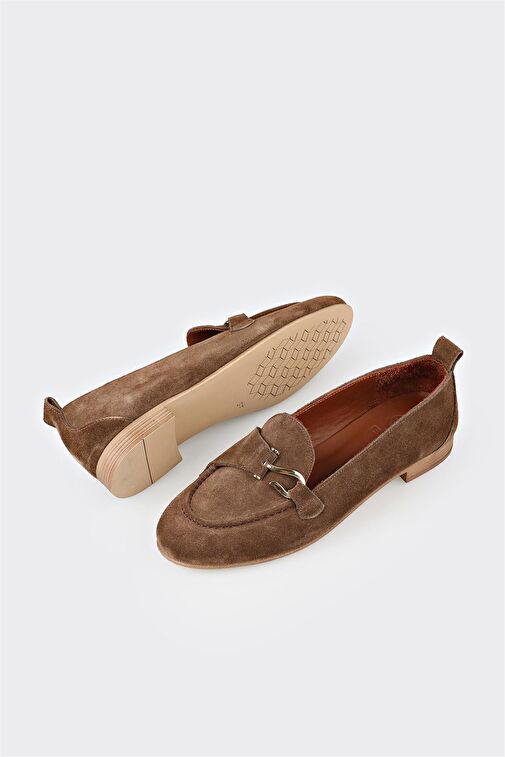 Kahve Deri Kadın Loafer - Görsel 4