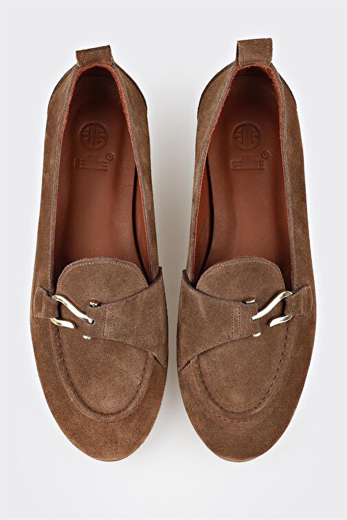 Kahve Deri Kadın Loafer - Görsel 5