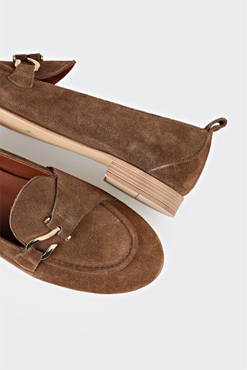 Kahve Deri Kadın Loafer - Görsel 6