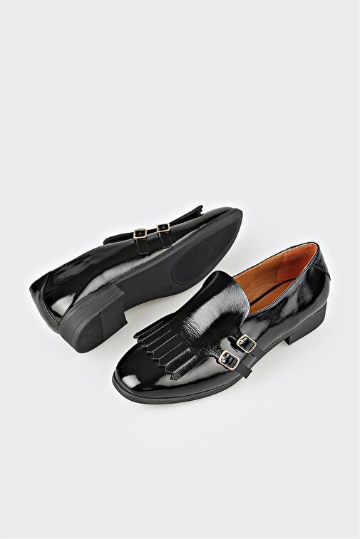 Siyah Deri Kadın Günlük Ayakkabı - Görsel 5