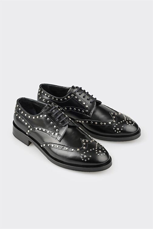 Elle Siyah Kadın Deri Günlük Ayakkabı NERISVED - Görsel 5