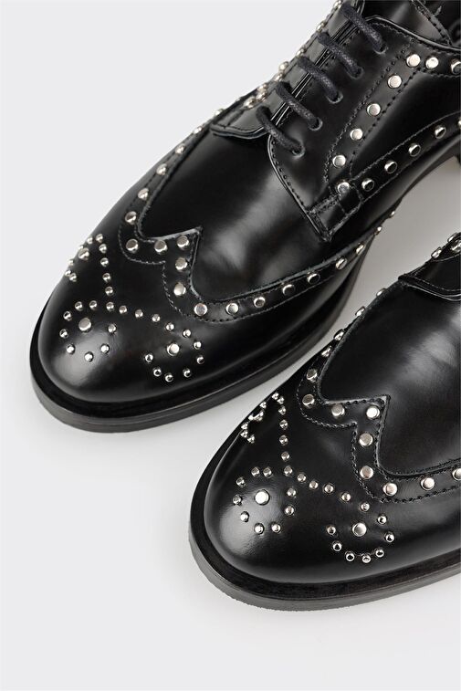 Elle Siyah Kadın Deri Günlük Ayakkabı NERISVED - Görsel 11