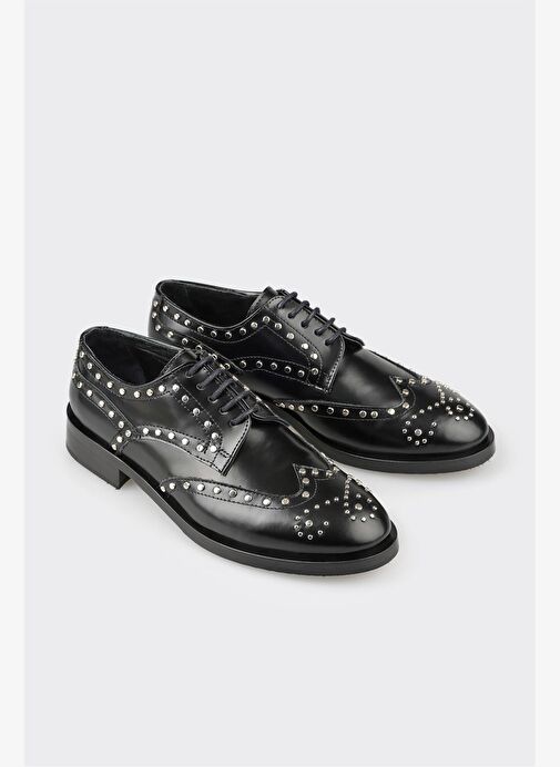 Elle Siyah Kadın Deri Günlük Ayakkabı NERISVED - Görsel 4