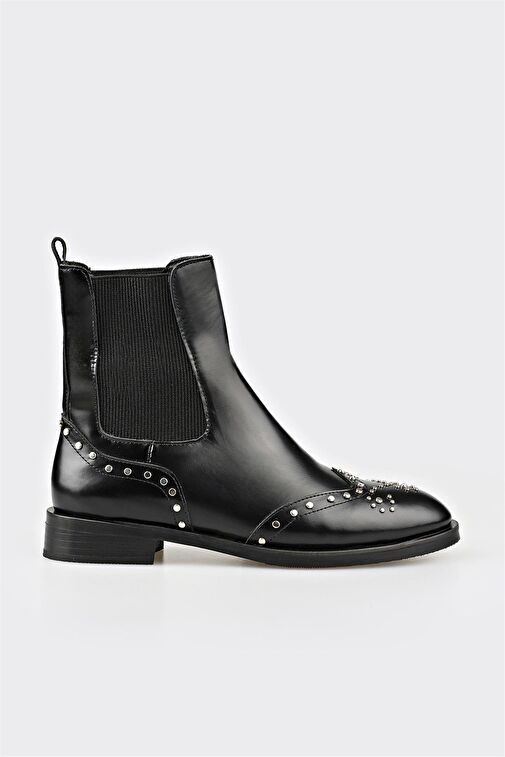 Siyah Deri Kadın Klasik Bot - Görsel 2