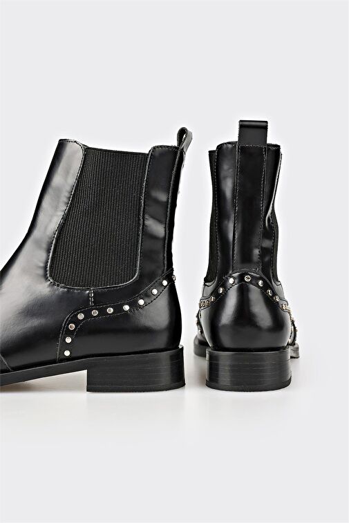 Siyah Deri Kadın Klasik Bot - Görsel 5