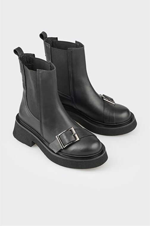 Siyah Deri Kadın Günlük Bot - Görsel 3