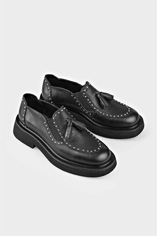 Elle Elle Siyah Kadın Deri Günlük Ayakkabı HUVACAD Klasik Ayakkabı | Boyner Siyah - 3. görsel