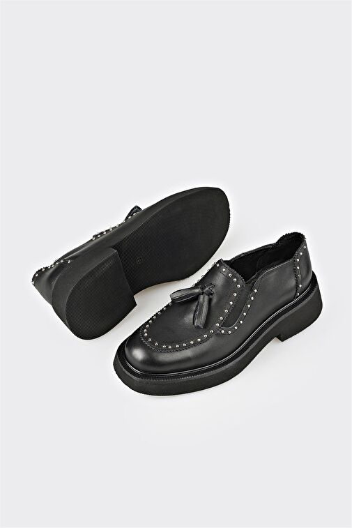 Elle Elle Siyah Kadın Deri Günlük Ayakkabı HUVACAD Klasik Ayakkabı | Boyner Siyah - 4. görsel