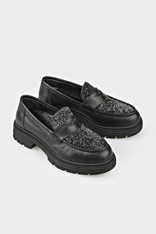 Elle Siyah Kadın Deri Günlük Ayakkabı HOVERA - Görsel 3