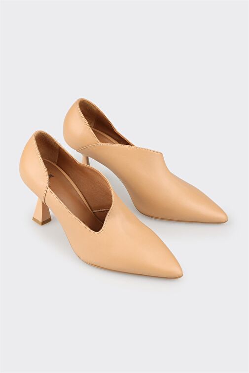 Elle Bej Kadın Deri Topuklu Ayakkabı YAMMU - Görsel 3